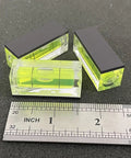 Two Pack Magnetic Bubble Level Set With Magnetic Base 15mm By 15mm By 40mm Compact Single Line Small Square Layout Tool shown with ruler
