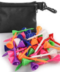 Unbreakable Plastic Golf Tees Three And One Quarter Inch 30 Pack With Pouch, multicolor tees scattered, durable pouch shown