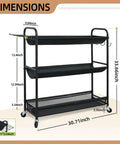 Heavy Duty Basketball Storage Rack With 3 Shelves And Rolling Wheels showing dimensions of black steel stand