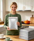 Woman holding Bulk 30 Pack Thermal Bubble Mailers 9.5 X 11 Inch Insulated Self Sealing Waterproof Metallic Foil Padded Envelopes