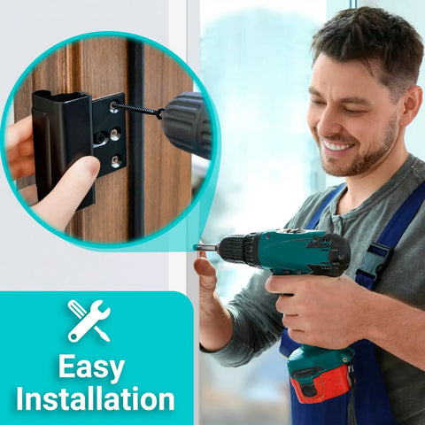 Man installing Home Security Door Reinforcement Lock For Kids Safety Upgraded Front Door Lock With 800 Lb Strength
