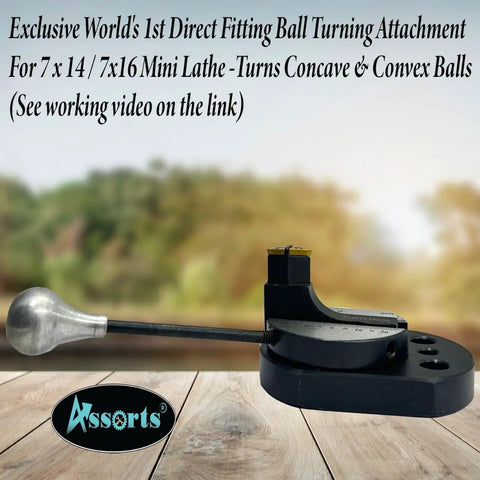 Ball Turning Attachment For 7x14 And 7x16 Mini Lathes on wooden table with forest background, ideal for Myford lathes.