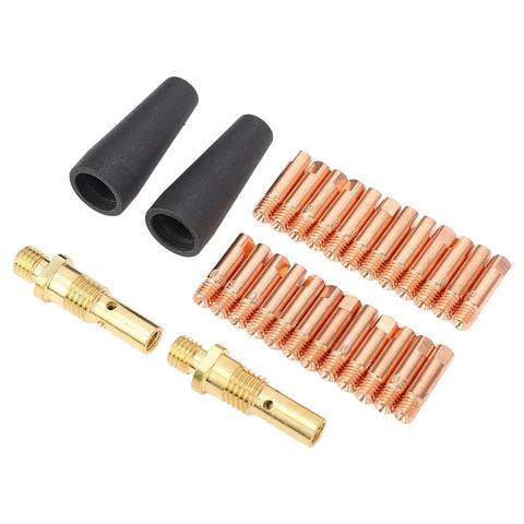 All In One MIG Welding Kit With 24 Tips 2 Flux Core Nozzles 2 Gas Diffusers Premium Copper Brass Teflon Parts 28 Piece