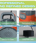 Close-up of Tough As Nails Submersible Sump Pump with comfortable handle, thermoplastic body, low suction base, and long power cable.