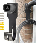 Tesla EV Charger Holder Wall Mount Cable Organizer J Hook Dock for Charging Cables with screws and wall setup view.