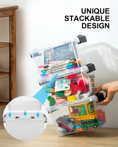 Built Like A Tank Six Pack Clear Plastic Storage Bins With Secure Buckle Locks And Comfort Handles Stackable Seven Quart Organizing Containers For Home Pantry Office Classroom Cleanup And Quick Household Sorting