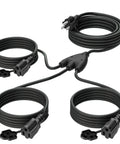 Outdoor Extension Cord Splitter With Triple Outlets, Weatherproof 40 Ft Total Length, 3 Prong Plug, shown coiled and spread out