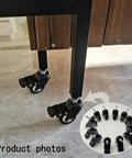 Heavy Duty Swivel Caster Wheels With Locking Brake And Threaded Stem under a wooden workbench, showcasing polyurethane wheels.