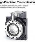 Slick Hollow Rotary Actuator Featuring Tight Precision Gearing And Minimal Backlash For Smooth Factory Automation and Stepper Motor Hookups Plus Easy Customizable Mounting Flexibility, featuring high-precision transmission with gear accuracy.