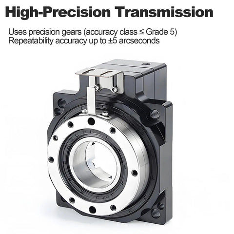 Slick Hollow Rotary Actuator Featuring Tight Precision Gearing And Minimal Backlash For Smooth Factory Automation and Stepper Motor Hookups Plus Easy Customizable Mounting Flexibility, featuring high-precision transmission with gear accuracy.