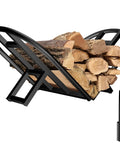 Foldable Firewood Rack For Indoor And Outdoor Use Heavy Duty Metal Wood Holder with logs stacked neatly