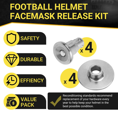 Mini Helmet Visor Quick Release Pin Repair Kit For Football Facemask Fix with 4 T Nuts and Snap Screws