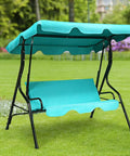 Three Seater Canopy Swing Chair With Cozy Cushioned Seat And Adjustable Removable Canopy For Outdoor Patio Garden Waterproof Steel Frame And Durable Polyester Fabric Turquoise