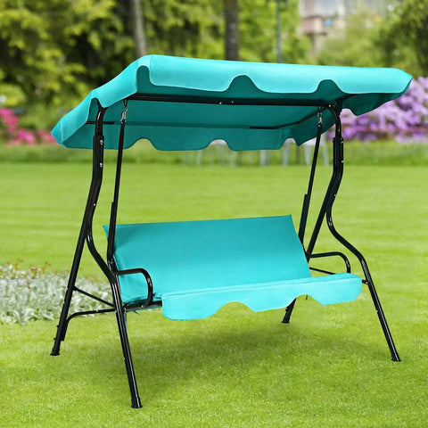 Three Seater Canopy Swing Chair With Cozy Cushioned Seat And Adjustable Removable Canopy For Outdoor Patio Garden Waterproof Steel Frame And Durable Polyester Fabric Turquoise