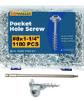 Pocket Hole Screws 1 1/4 Inch Size 8 Square Drive Washer Head Built To Grab Tight Indoor Wood Joints, 1180 Piece Set