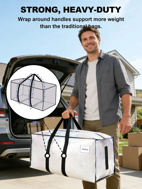 Heavy Duty Moving Bags Pack Of 8 With 200 Lb Capacity Water Resistant Storage Tote shown with cradle design handles