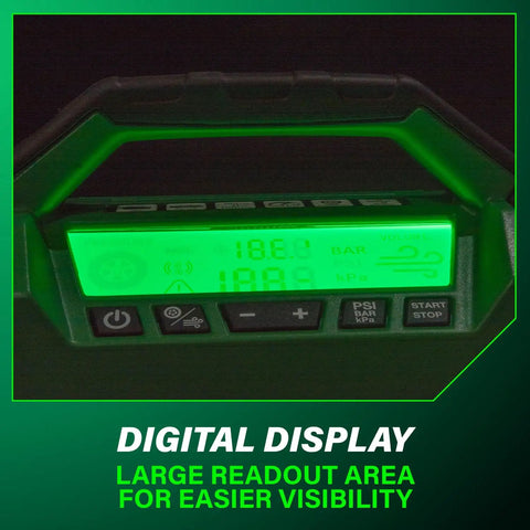 Digital display on the Go-To 18V MultiVolt Cordless Dual Function Inflator with 160 PSI max LED light