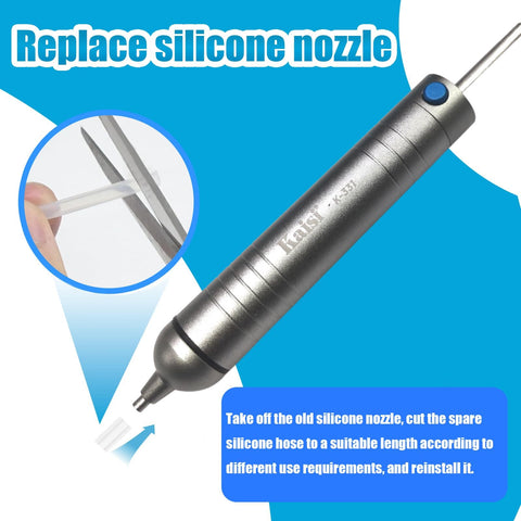No Clog Desoldering Pump with Powerful Vacuum Suction, replaceable silicone nozzle demonstration