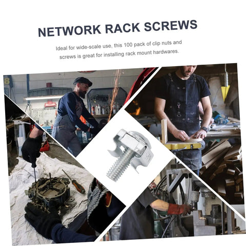 Top Shelf 100 Piece Rack Mount Screws Plus Cage Nuts forged from heavy duty steel with zinc coating for secure installation.