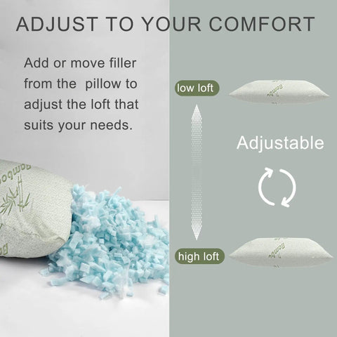 Adjustable shredded memory foam from Two Pack Camping Pillow For Sleeping On The Go, Compact Travel Pillow With Soft Cover.
