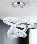 Slick Three Ring Crystal LED Chandelier Pendant Light With Adjustable Height, 47W Cool White 4500K To 6000K, K9 Crystal And Stainless Steel
