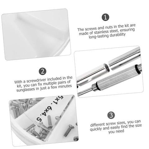 Eyeglass Repair Kit With Screws And Mini Screwdriver Components For Quick Fixes To Glasses Sunglasses And Watches in a round case
