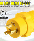 Heavy Duty Nema L6-30P To 14-50R EV Charging Adapter Converts Your 30 Amp Generator Locking Plug Into A 50 RV Outlet For No Sweat EV Camping Backup Power Setup, yellow 3 prong male plug.