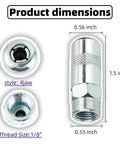 Grease gun coupler tips, 4-pack, 1/8 in thread, chrome knurled body; front and side views.