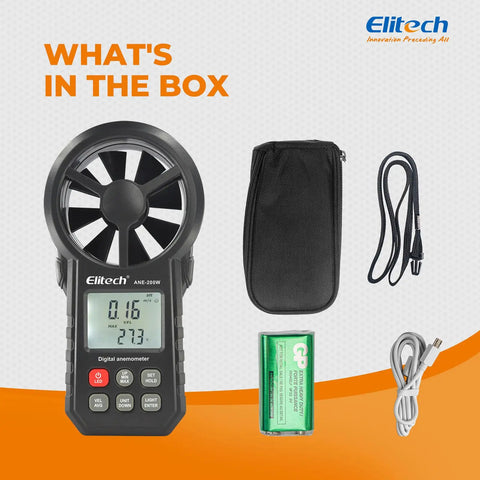 Pro Grade HVAC Anemometer With Bluetooth For Air Flow And Temperature Measurement, Real Time And Average Max Readings In CFM And CMM, Duct Traversing, System Balancing, Fume Hood Verification, case, battery, cable