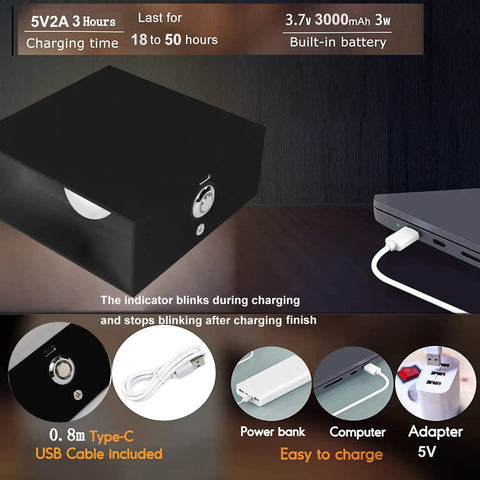 Rechargeable Wireless LED Wall Lamp With Touch Switch Two Pack Black 6000K Sconce Lights showing charging process via USB-C
