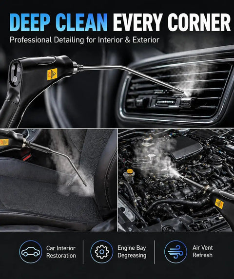 Beast Mode Handheld Steam Cleaner With 2500W Rapid Heat And 1800Ml Big Tank For Kitchen Bathroom Car Windows Crushing Stubborn Grease And Mineral Buildup Without Breaking A Sweat Today using steam on car seats and engine bay.