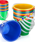 24 Piece Neon Beach Bucket Set For Kids With 5 Inch Buckets, colorful stack of sand pails with handles for beach play