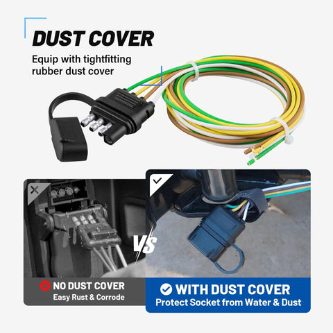 Straight Up Heavy Duty 25 Inch Four Way Flat Trailer Plug With Protective Dust Cover showing tight-fitting rubber dust cover design.