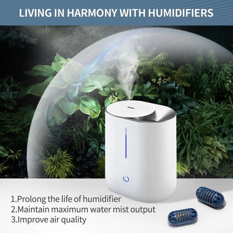 Ultrasonic humidifier emitting mist with 20 Pack Demineralizer Cartridges For Ultrasonic Humidifiers Replacement Tablets nearby