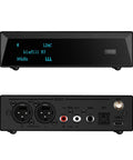 Front and rear view of XLR Bluetooth Receiver V5.1 with LDAC and aptX HD, Built In ESS DAC, analog RCA, optical and coax outputs