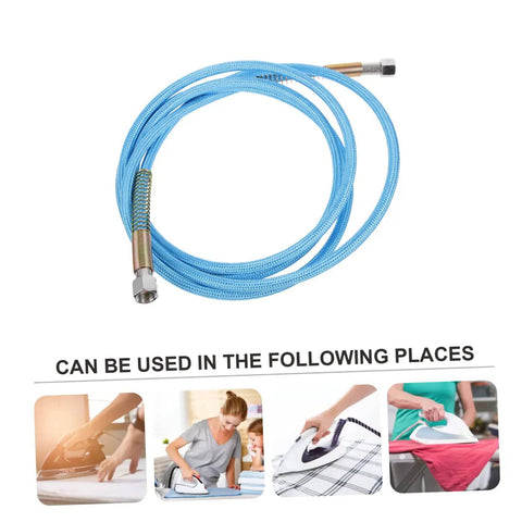 Heavy Duty High Temperature Steam Iron Replacement Hose with blue exterior, durable fittings, and compatible with most irons.