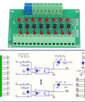 Eight Channel Optocoupler Isolation Module for PLCs 24V Input to 3V3 and 5V Logic Level with circuit diagram