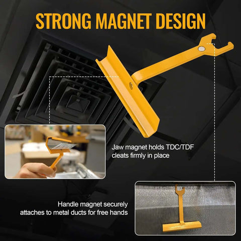 Strong magnet design of 6 Inch Magnetic Cleat Tool For HVAC Ductwork TDC TDF Clips Fits In Tight Spaces Pro Grade Sheet Metal Duct Clip Tool