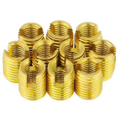 Self Tapping Threaded Inserts Set M8 By M5 For Auto Repairs DIY Easy Install Slotted Screw Bushings 302 Stainless High Tensile Strength Vibration Resistant Thread Repair Kit, gold inserts