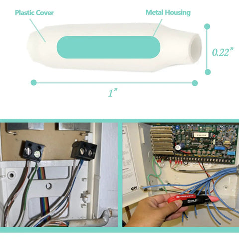 Low Voltage B Wire Connectors Dry Silicone Crimp Bean Type Cable Splices For Telephone Alarm Networking CCTV Security Systems White 1000 Pieces DIY Friendly Indoor Use No Stripping Quick Identification Easy Crimp For Reliable Home And Office Wiring; dimensions and wiring shown