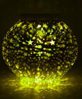 Color Changing Mosaic Solar Powered Glass Globe Light For Garden Patio Yard Outdoor Indoor Decor Waterproof Weatherproof Crystal Ball Led Lamp Auto On At Dusk Off At Dawn 6.7 Inch featuring glowing star patterns in the dark.