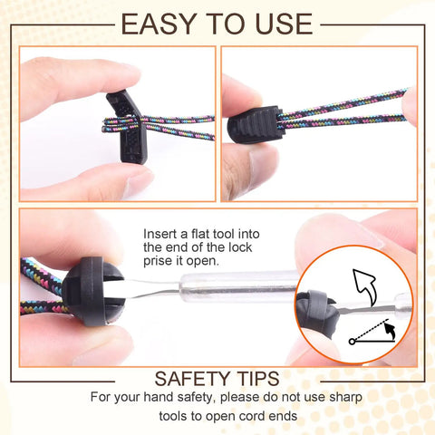 25 Pack Zipper Pull Tabs And Cord End Caps For Paracord And Molle Gear Quick No Tie Shoelace Clips Cord Locks For Backpacks Shoes Triathlon And Marathon Run Ready Durable Black Plastic Ends, black plastic cord lock use steps