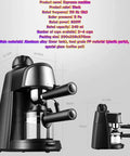 Top Tier Countertop Espresso Machine With Integrated Stainless Steel Steam Wand For Killer Cappuccino And Smooth Latte Pulls High Pressure Home Barista Setup In Sleek Black, viewed from the side showing metal design and glass pot.