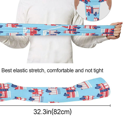 Stay Fresh With These Dope Cooling Arm Sleeves Shielding Bold Tattoo Ink Under Blazing Sun While You Crush Cycling Or Fishing Trips Quick Drying Stretch Polyester Delivers Solid UV Protection Daily, featuring fire truck design and stretch fit.