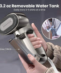Magic 1 Vacuum Steamer For Clothes With 2300Pa Fabric Grip One Handed Operation showing 3.2 oz removable water tank