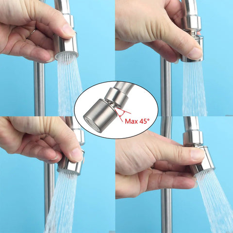 2 Hole 4 Inch Deck Mount Bar Prep Faucet With Brushed Nickel Finish, rotating aerator adjustment and water flow demonstration
