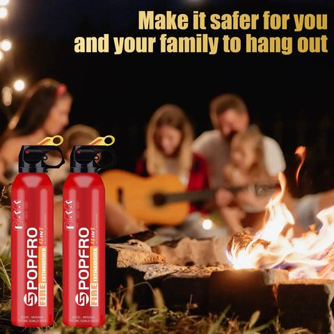 Compact 4 In 1 Portable Fire Extinguisher For Home Garage Kitchen And Car, No Sweat Abc K Rated Extinguisher with two units near campfire.