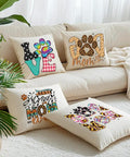 4 Pack Dog Mom Iron On Transfer Patches Set for DIY Tees Hoodies Bags Jackets colorful designs on beige pillows