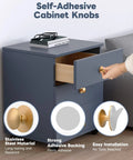Person using 5 Pack Self Adhesive Cabinet Knobs No Drill Stick On Stainless Steel Handles Antique Gold For Kitchen Cabinets Wardrobes Dressers Cupboards Closets Easy Install No Tools Needed Durable on a drawer