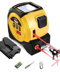 3 In 1 Laser Rangefinder Tape Measure With Digital LCD Readout Pro Grade 131 Ft Range 0.1 Inch Accuracy 16 Ft Steel Tape, yellow-black
